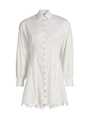 Kimiko Lace-Trim Cotton Mini Shirtdress