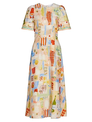 Casey Printed Linen-Blend Midi-Dress