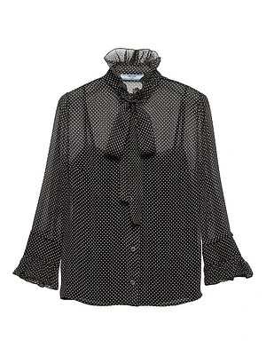 Polka-Dot Silk Chiffon Shirt