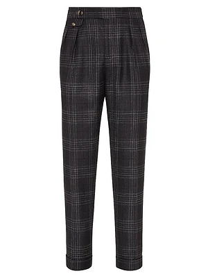 Wool, Silk and Linen Tartan Leisure Fit Trousers