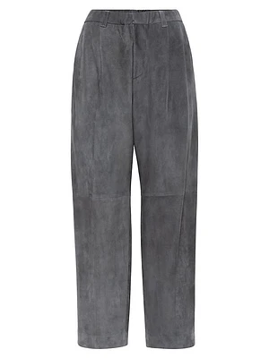 Suede Cropped Baggy Trousers
