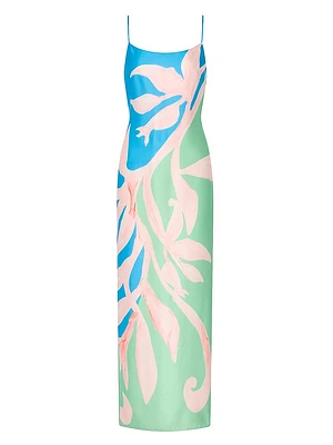 Floral Vine Satin Maxi Slipdress