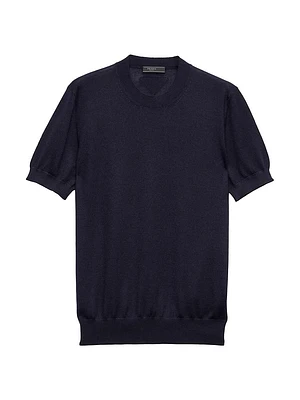 Short-Sleeved Cashmere and Silk Sweater