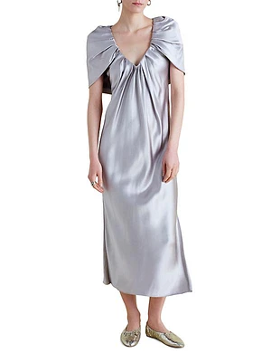 Satin Sheath Dress with Draped Neckline