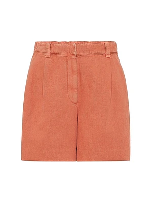 Garment Dyed Cotton and Linen Cover Baggy Shorts