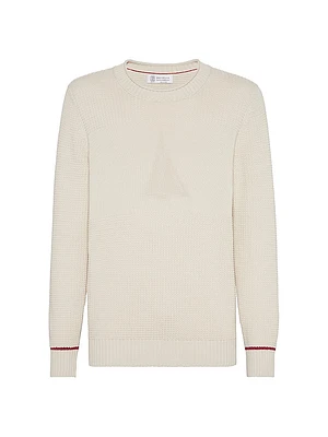 Cotton Waffle Stitch Sweater with Intarsia