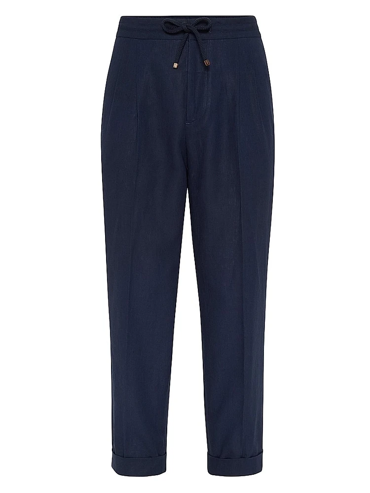 Linen Leisure Fit Trousers with Drawstring