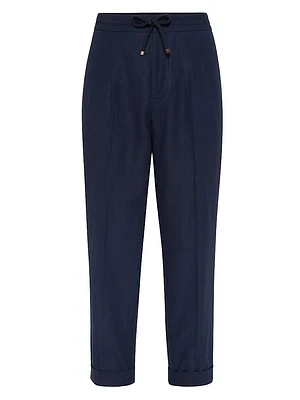 Linen Leisure Fit Trousers with Drawstring