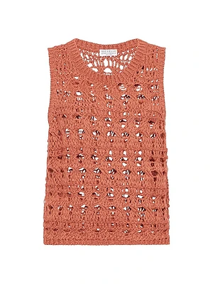 Jute and Cotton Textured Net Knit Top