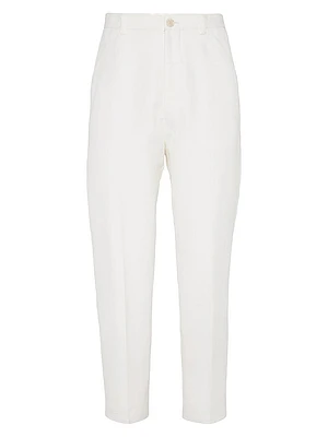 Cotton and Linen Gabardine Leisure Fit Trousers