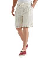 Wool Blend Chalk Stripe Gabardine Bermuda Shorts with Drawstring