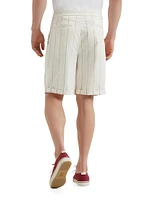 Wool Blend Chalk Stripe Gabardine Bermuda Shorts with Drawstring