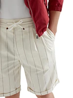 Wool Blend Chalk Stripe Gabardine Bermuda Shorts with Drawstring