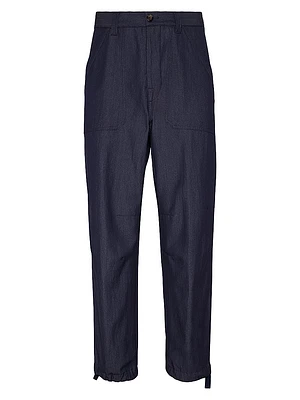 Wool Blend Twill Relaxed Fit Trousers with Patch Pockets