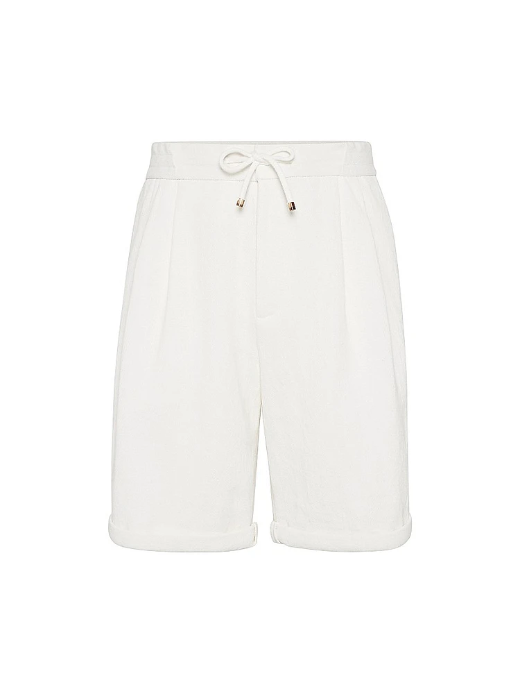 Cotton Blend Chevron Bermuda Shorts with Drawstring