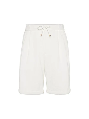 Cotton Blend Chevron Bermuda Shorts with Drawstring