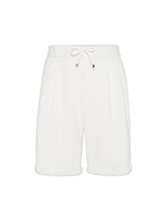Cotton Blend Chevron Bermuda Shorts with Drawstring