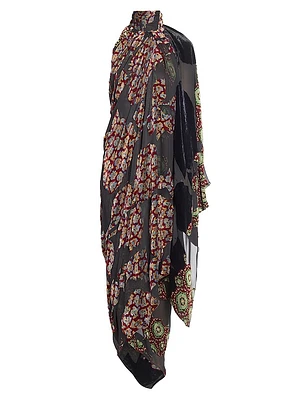 Patchwork Asymmetric Draped Maxi Dress