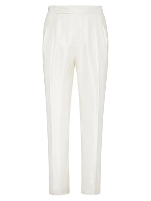 Silk Diagonal Tuxedo Trousers with Double Pleats