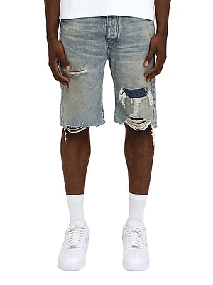 Faros Rip Patched Denim Shorts