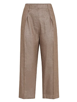Linen and Virgin Wool Sparkling Twill Pleated Chino Trousers