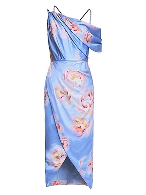 Yannah Satin Wrap Cocktail Midi-Dress