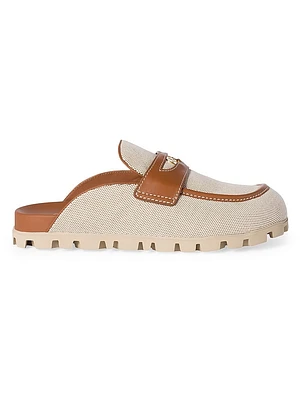Canvas and Leather Mules