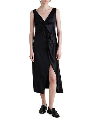 Satin V-Neck Twist Dress