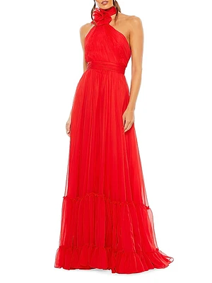 Flower Halter Tiered A-Line Gown