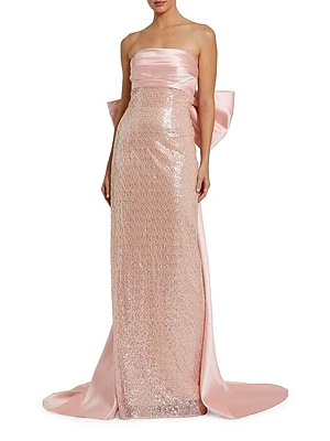 Embellished Bow Strapless Gown