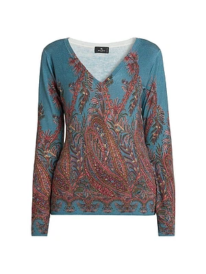 Paisley Cashmere-Silk Sweater