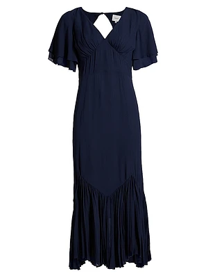 Salvia Pleated Ruffle Midi-Dress