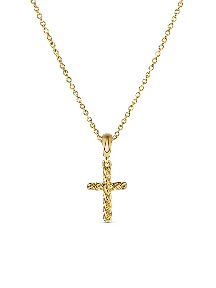 Cable Cross Pendant Necklace in 18K Yellow Gold, 17.5MM