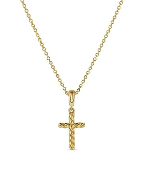 Cable Cross Pendant Necklace in 18K Yellow Gold, 17.5MM