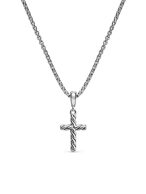 Cable Cross Pendant Necklace in Sterling Silver, 17.5MM