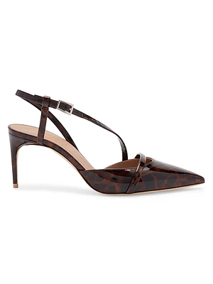Valeria 70MM Leopard Patent Leather Slingback Pumps