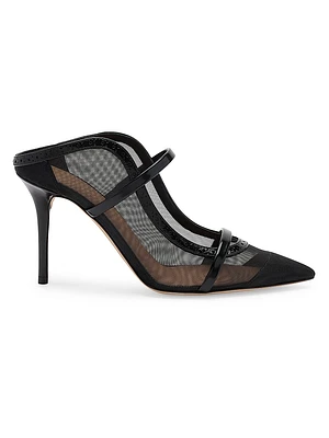 Maureen 85MM Mesh and Brushed Leather Mules
