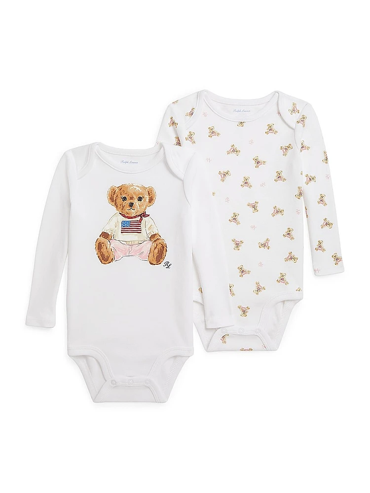 Baby Girl's 2-Piece American Flag Polo Bear Bodysuit Set