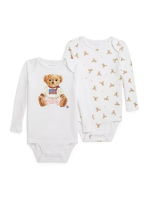 Baby Girl's 2-Piece American Flag Polo Bear Bodysuit Set