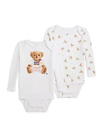 Baby Girl's 2-Piece American Flag Polo Bear Bodysuit Set