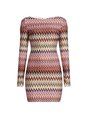 Zig-Zag Knit Boatneck Minidress