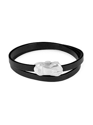Tateossian x Lamborghini Sterling Silver & Leather Double Wrap Bracelet