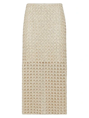 Dazzling Zellige Embroidery Knit Midi Skirt Jute and Cotton