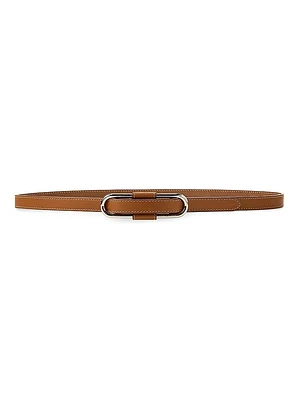 Oval Buckle Skinny Leather Belt