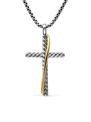 Crossover Cross Necklace in Sterling Silver with 18K Yellow Gold, 35.6MM