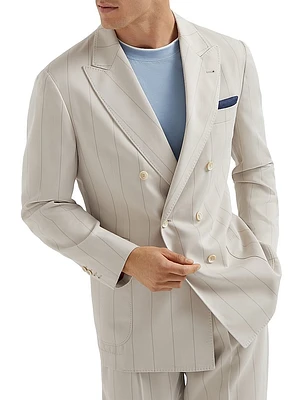 Silk Wide Chalk Stripe Twill One and a Half Breasted Deconstructed Blazer