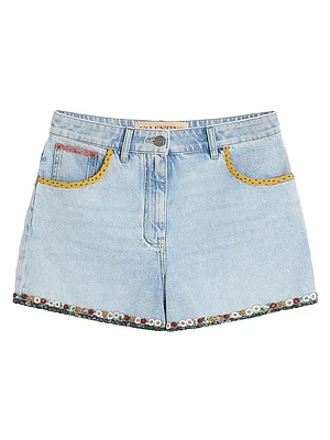 Embroidered Denim Shorts