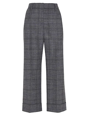 Virgin Wool Prince of Wales Cropped Sartorial Trousers