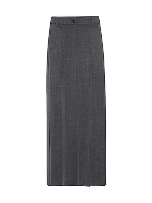 Techno Virgin Wool Gauze Long Pleated Skirt with Monili