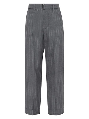 Virgin Wool Chalk Stripe Gauze Baggy Sartorial Trousers